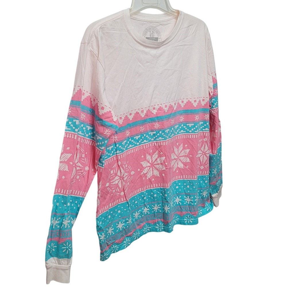 Lauren James Christmas Pink‎ Snowflake Sz L Long Sleeve Tee Cozy Holiday Graphic - Picture 5 of 8